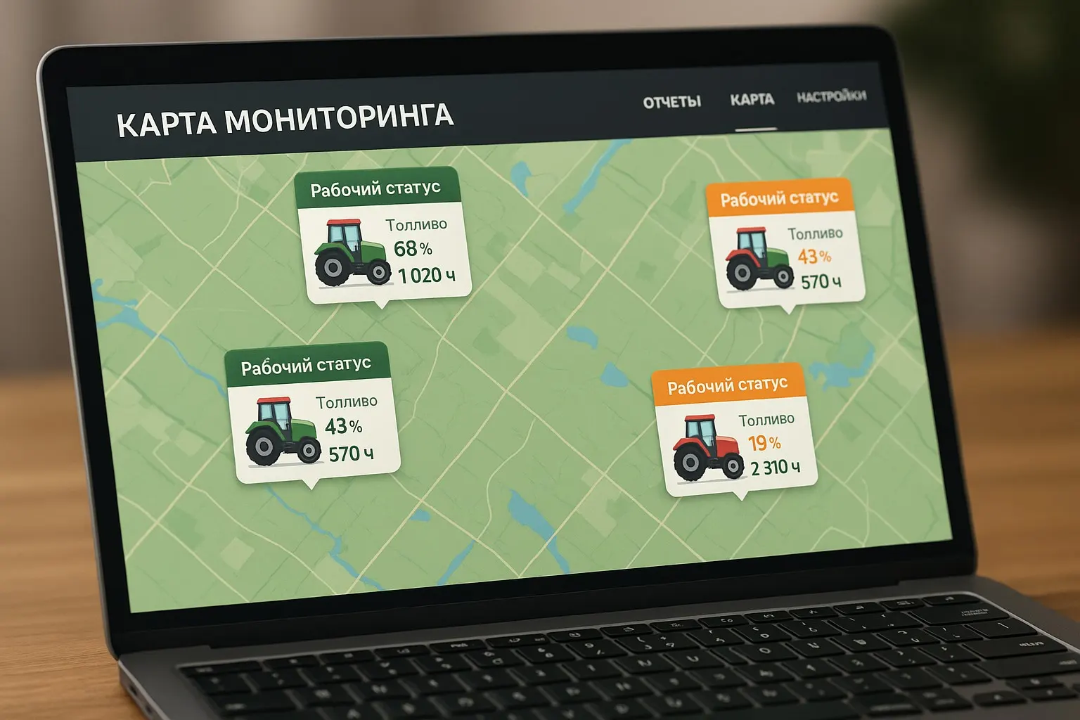 Трактор с установленным оборудованием ГЛОНАСС