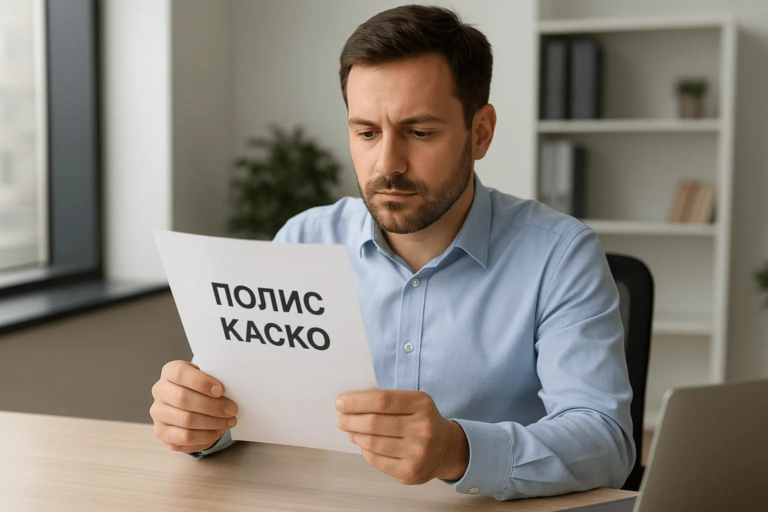 Владелец автомобиля изучает полис КАСКО