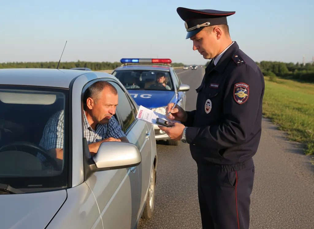 Инспектор ДПС оформляет нарушение