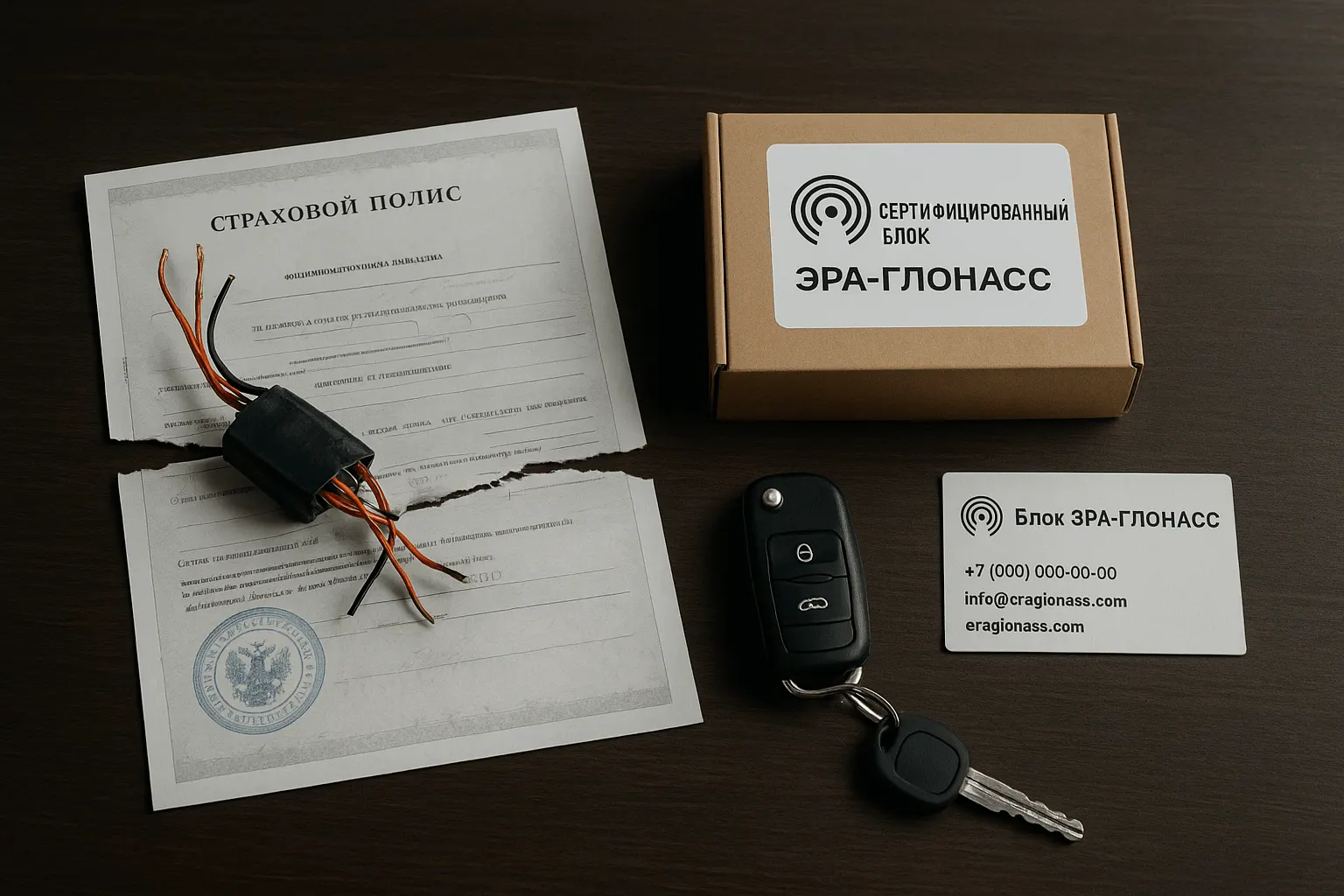 Порванный страховой полис, снятый блок ЭРА-ГЛОНАСС и ключи от автомобиля