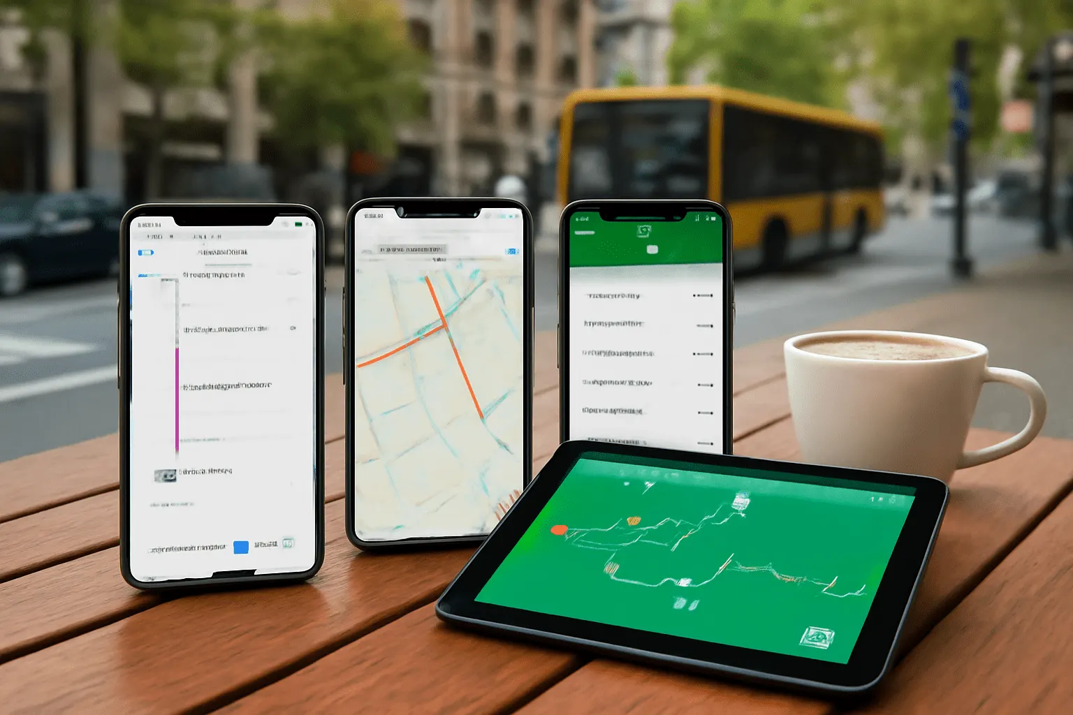 Смартфоны и планшет с приложениями для отслеживания транспорта